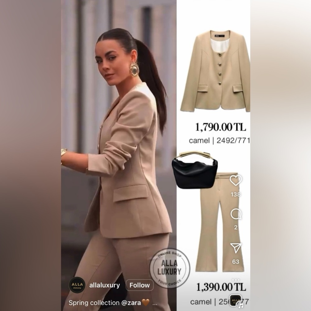 Zara Women's Beige Pantsuit Set - Picture 3 of 12